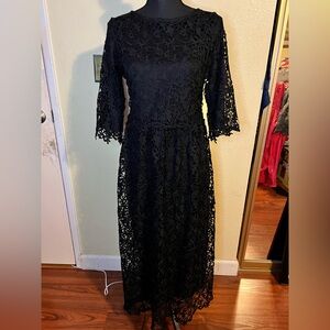 Elegant Black Lace Long Sleeve Dress